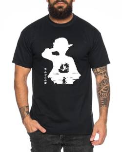 Luffy in Luffy - Herren T-Shirt Straw Hat Luffy Zoro One Monkey D. Pirat Ace Piece Goku Anime Ruffy, Größe:XXL, Farbe:Schwarz von Tee Kiki