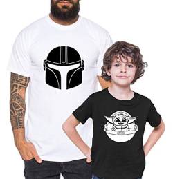 Mandalorian Yoda - Partner - T-Shirt Papa Vater Sohn Kind Baby Strampler Body Partnerlook, Größe:S, T-Shirts:Herren T-Shirt Schwarz von Tee Kiki