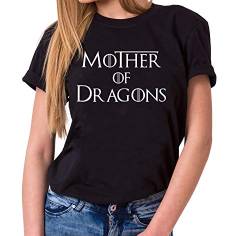 Mother of Dragons - T-Shirt Damen Targaryen Thrones Game of stark Lannister Baratheon Daenerys Khaleesi tv blu-ray DVD, Farbe:Schwarz, Größe:M von Tee Kiki