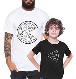 Pizza - Partner - T-Shirt Vater Sohn Papa Kind Baby Strampler Body Partnerlook, Größe:110-116, T-Shirts:Kinder T-Shirt Schwarz von Tee Kiki