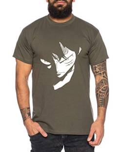 Ruffy Face Zorro One Manga Herren Ruffy T-Shirt Anime Piece, Größe:XXL, Farbe:Khaki von Tee Kiki