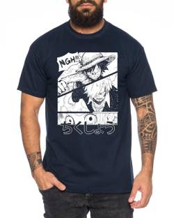 Ruffy NGH - Herren T-Shirt Straw Hat Luffy Zoro One Monkey D. Pirat Ace Piece Goku Anime Ruffy, Größe:3XL, Farbe:Dunkelblau von Tee Kiki