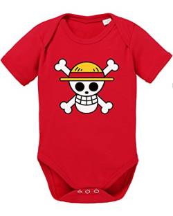 Ruffy Straw Hat Logo Baby Strampler Body Luffy Ruffy One Monkey Anime Piece Zoro, Farbe:Rot;Größe:74 von Tee Kiki