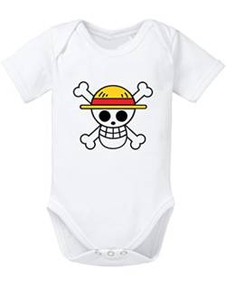 Ruffy Straw Hat Logo Baby Strampler Body Luffy Ruffy One Monkey Anime Piece Zoro, Farbe:Weiss;Größe:56 von Tee Kiki