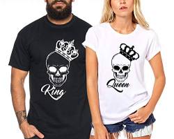 Skull King Queen - Partner-T-Shirt Damen und Herren - 2 Stück - Couple-Shirt Geschenk Set für Verliebte - Partner-Geschenke - Bestes Geburtstagsgeschenk - Partnerlook von Tee Kiki
