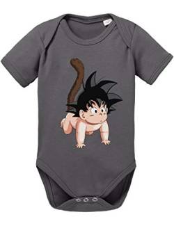 Son Baby Dragon Ball Strampler Bio Baumwolle Body Jungen & Mädchen 0-12 Monate, Größe:74/7-9 Monate, Farbe:Dunkel Grau von Tee Kiki