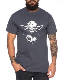 Yoda - Herren T-Shirt DJ YODA Jedi Ritter The Empire Turntables Music Rave House Trance Techno Geek, XXL, Dunkelgrau von Tee Kiki