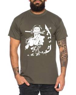 Zoro Sword - Herren T-Shirt Straw Hat Luffy Zoro One Monkey D. Pirat Ace Piece Goku Anime Ruffy, Größe:XXL, Farbe:Khaki von Tee Kiki