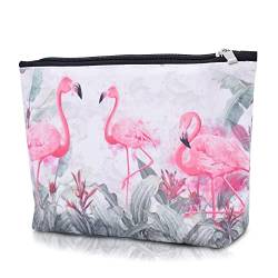 Damen Kosmetiktasche Multifunktionaler Kulturtasche für Reisen Make-up Tasche Cartoon Gedruckt Multifunktion Organizer Pouch Bag Mäppchen Klein Canvas Handbag Flamingo von TeeYee