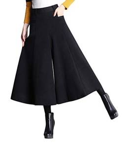 Schwarz Flare Hosen Mode Wide Leg Hosen mit Taschen Casual Kleid Damen Herbst Winter Hose für Frauen S von TeeYee