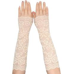 TeeYee Damen Spitze Handschuhen Halb Finger Lang Handschuhen Mesh Spitze Knigge Sommer Handschuhe Blume Pattern für Hochzeit Braut 114nude von TeeYee