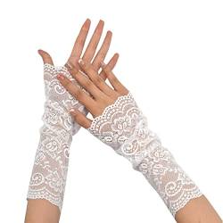 TeeYee Damen Spitze Handschuhen Halb Finger Lang Handschuhen Mesh Spitze Knigge Sommer Handschuhe Blume Pattern für Hochzeit Braut 114weiß von TeeYee