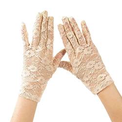 TeeYee Damen Spitze Handschuhen Voll Finger Handschuhe Mesh Spitze Knigge Sommer Handschuhe Rosa Pattern für Hochzeit Braut 110nude von TeeYee