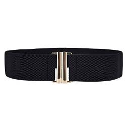 TeeYee Elastischer Gürtel Damen Obi Belt Vintage Mädchen Einfache Symmetrie Schnalle dehnbar Leopard Belt 206 schwarz von TeeYee