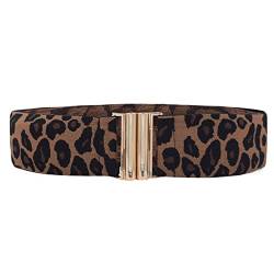 TeeYee Elastischer Gürtel Leopard Damen Obi Belt Vintage Mädchen Einfache Symmetrie Schnalle dehnbar Leopard Belt 206 von TeeYee