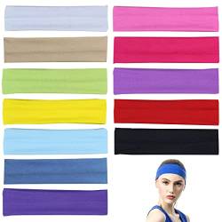 Teegxddy 12er-Pack Yoga-Stirnbänder, Baumwolle, elastische Stirnbänder, Damen, Mädchen, Yoga/Pilates/Workout-Stirnbänder, verschiedene Farben von Teegxddy