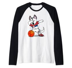 Dabbing Husky Dog Serbien Basketball Fans Trikot Serbische Flagge Raglan von Teeisle Serbia Basketball