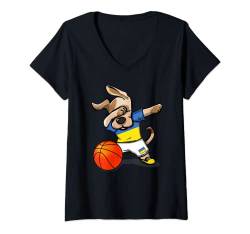 Damen Funny Dabbing Dog Hund Ukraine Basketball Ukrainische Flagge T-Shirt mit V-Ausschnitt von Teeisle Ukraine Basketball