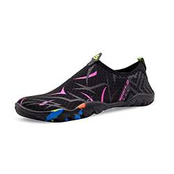 Teemie Badeschuhe Damen Wasserschuhe Herren Strandschuhe Unisex Schnell Trocknend Schwimmschuhe Aquaschuhe Surfschuhe Outdoor Wassersport Tauchen Surfen Traillaufschuhe Schwarz 42 von Teemie