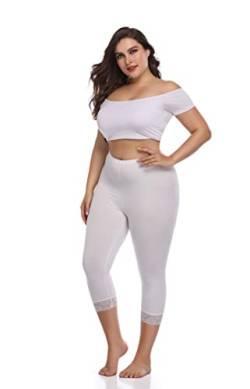 Teemie Damen Capri Leggings 3/7 Sport Sporthose High Waist Kurze Streetwear Yogahose Frauen Hohe Taille Gym Leggings Lässig Spitze Hose Plus Größe Fitness Joggen Trainingshose Weiß von Teemie