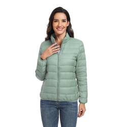 Teemie Damen Daunenjacke Jacke Steppjacke Leichte Übergangsjacke Für Frauen Winterjacke Warm Wintermantel Daunenmantel Kurz Steppmantel Gefüttert Outwear Winter Freizeit Wandern Bohne grün S von Teemie