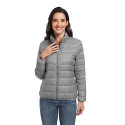 Teemie Damen Daunenjacke Jacke Steppjacke Leichte Übergangsjacke Für Frauen Winterjacke Warm Wintermantel Daunenmantel Kurz Steppmantel Gefüttert Outwear Winter Freizeit Wandern Hellgrau M von Teemie