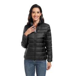 Teemie Damen Daunenjacke Jacke Steppjacke Leichte Übergangsjacke Für Frauen Winterjacke Warm Wintermantel Daunenmantel Kurz Steppmantel Gefüttert Outwear Winter Freizeit Wandern Schwarz L von Teemie