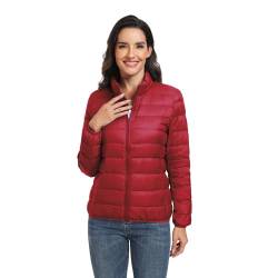 Teemie Damen Daunenjacke Jacke Steppjacke Leichte Übergangsjacke Für Frauen Winterjacke Warm Wintermantel Daunenmantel Kurz Steppmantel Gefüttert Outwear Winter Freizeit Wandern Wein rot S von Teemie