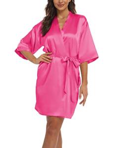 Teemie Damen Morgenmantel Bademantel Satin Kimono Robe Nachtwäsche Mit Gürtel Taschen Braut Brautjungfern Kurz Sexy V Ausschnitt Nachthemd Sommer Frauen 3/4 Ärmeln Pajama Hochzeit Party von Teemie