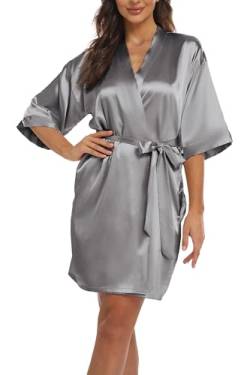 Teemie Damen Morgenmantel Bademantel Satin Kimono Robe Nachtwäsche Mit Gürtel Taschen Braut Brautjungfern Kurz Sexy V Ausschnitt Nachthemd Sommer Frauen 3/4 Ärmeln Pajama Hochzeit Party von Teemie