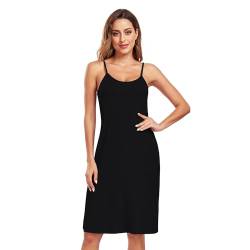 Teemie Damen Unterkleid Sexy Sommerkleid Nachthemd Kleider Kurz Unterröcke Freizeitkleid Minikleid Spaghettiträger Nachtwäsche Frauen Lässig Boho Strandkleid Sommer Schwarz XL von Teemie