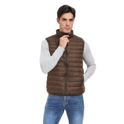 Teemie Herren Weste Steppweste Outdoor Stehkragen Winter Ärmellos Gilet Jacke Freizeit Wärme Winterweste Für Männer Leicht Sportweste Übergangsjacke Mit Reißverschluss Braun S von Teemie