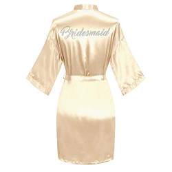 Teemie Morgenmantel für Hochzeit Damen Satin Kimono Badmantel für Braut&Brautjungfern mit Strasssteinen Robe mit Gürtel V Ausschnitt Pool Party und Pajama Party von Teemie