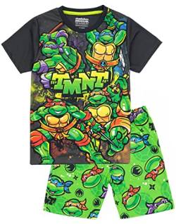 Teenage Mutant Ninja Turtles Jungen Pyjamas | Leonardo Michelangelo Donatello Raphael Charaktere Schwarz Grün T-Shirt Shorts Nachtwäsche | TMNT Merchandise von Teenage Mutant Ninja Turtles