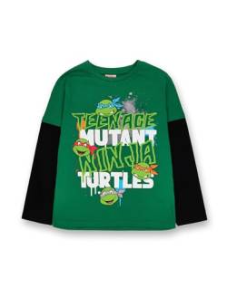 Teenage Mutant Ninja Turtles Jungen Skater T-Shirt | Grünes und schwarzes TMNT-T-Shirt für Kinder | Bequemes Langarmshirt mit kurzärmeligem Oberteil im Overlay-Stil | Kinderfilm Merchandise Geschenk von Teenage Mutant Ninja Turtles