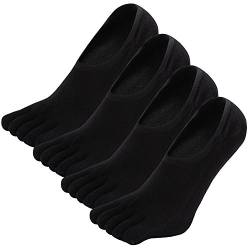 Herren Zehensocken unsichtbare Sneakersocken Männer Fünf Finger Socken Sport laufende Socken aus Baumwolle, Schwarz - 4 Paare, EU 39-44 von Teenloveme