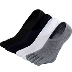 TEENLOVEME Herren Zehensocken unsichtbare Sneakersocken MAnner FAnf Finger Socken Sport laufende Socken aus Baumwolle, Grau/Weiß/Schwarz/Navy - 4 Paare, EU 39-44 von Teenloveme