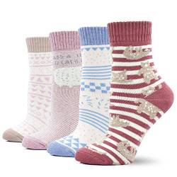 Wintersocken Damen Thermo Socken mit Innenfrottee, Damen Dicke Socken, Warme Bunte Stricksocken für Frauen & Mädchen, 4 Paar von Teenloveme