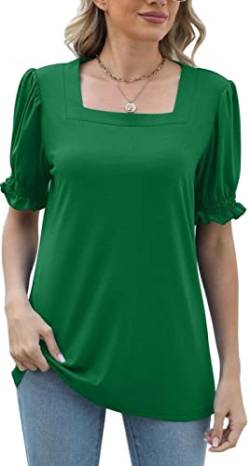 Teesho Damen T-Shirt Kurzarm Elegant Oberteile Casual Shirts Tunika Sommer Tops（Grün/M von Teesho