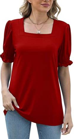 Teesho Damen T-Shirt Kurzarm Elegant Oberteile Casual Shirts Tunika Sommer Tops（Rot/XL von Teesho