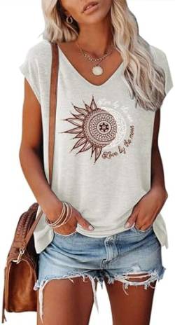 Teesho Damen T-Shirt Sommer Elegant Oberteile Kurzarm Crop Tops Oversize Shirts Tunika Sommer Tank Tops Sporttop (weiß/L) von Teesho