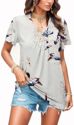 Teesho Damen Tunika V-Ausschnitt Baumwolle Elegant Oberteile Kurzarm Tshirt Sommer Casual Shirts (Orchidee/XL) von Teesho