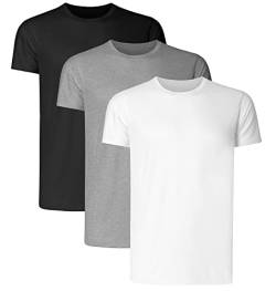 Teesmen Herren-T-Shirt, kurzärmlig, reguläre Passform, Rundhalsausschnitt, hochwertige Baumwolle, 3 Stück Gr. L, Schwarz, Weiß, Grau von Teesmen