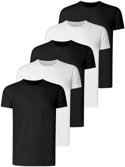 Teesmen Herren T-Shirts 5 Pack Kurzarm Rundhalsausschnitt Sport Tees Baumwolle Arbeitskleidung Jungen Unterhemden Gym Running Workout Tshirts für Männer(3Black2White-M) von Teesmen