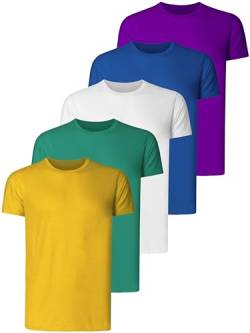 Teesmen Herren T-Shirts 5 Pack Kurzarm Rundhalsausschnitt Sport Tees Baumwolle Arbeitskleidung Jungen Unterhemden Gym Running Workout Tshirts für Männer(Mulitcolor Set 1 1-L) von Teesmen