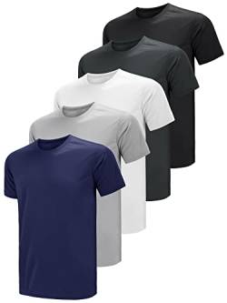 Teesmen Herren t Shirt Sport Pack männer Kurzarm Set Fitness t-Shirts Gym atmungsaktiv funktions Basic Trainings Running Polyester lauf Dry fit (Multicolor set2 L) von Teesmen