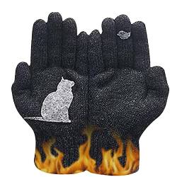 Teksome Katzenhandschuhe Fäustlinge, schöne Katzen-Fan-Baumwollhandschuhe | warme Strickhandschuhe für Damen, Nähte, Druck, volle Finger, Winter, Outdoor, Thermo-Fäustling, Schwa , 1 von Teksome