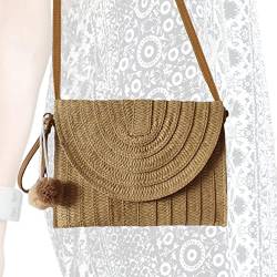 Teksome Stroh Geldbörse, Rattan Stroh Geldbörse Tasche, wiederverwendbare Sommer handgewebte Clutch mit moderater Kapazität für Reise Kosmetik von Teksome