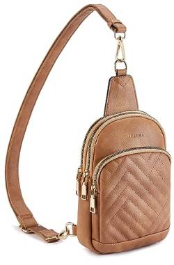 Telena Bauchtasche für Damen & Herren Klein, Crossbody Bag für Herren Sling Bag Klein Umhängetasche PU Leder Schultertasche,Hellbraun von Telena