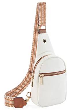 Telena Brusttasche Damen Sling Bag, PU Leder Crossbody Bag Klein Umhängetasche Frauen Schultertaschen für Outdoorsport/Reisen/Einkaufen(Beige) von Telena